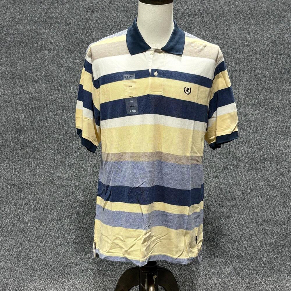 IZOD Polo Shirt Mens Large Multicolor Stripe Cotton Knit Short Sleeve Casual